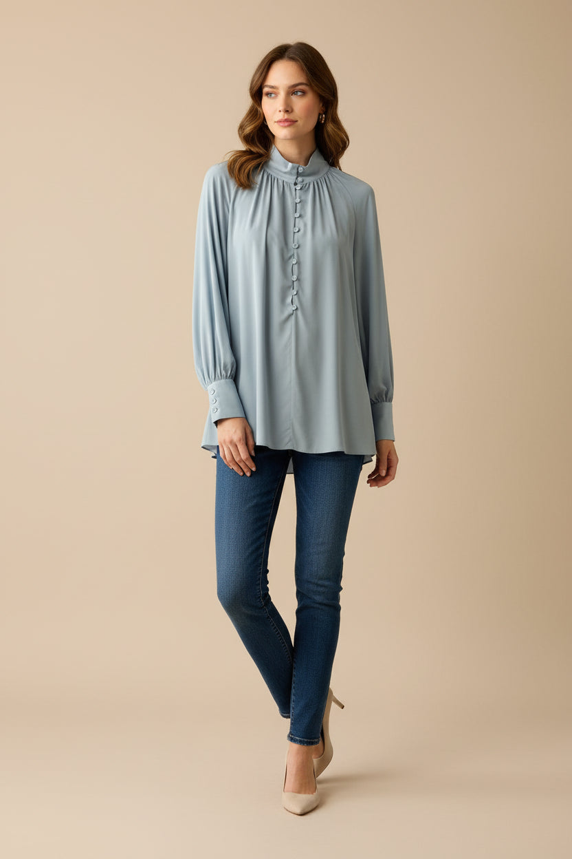 Caliban Seidenbluse Hellblau