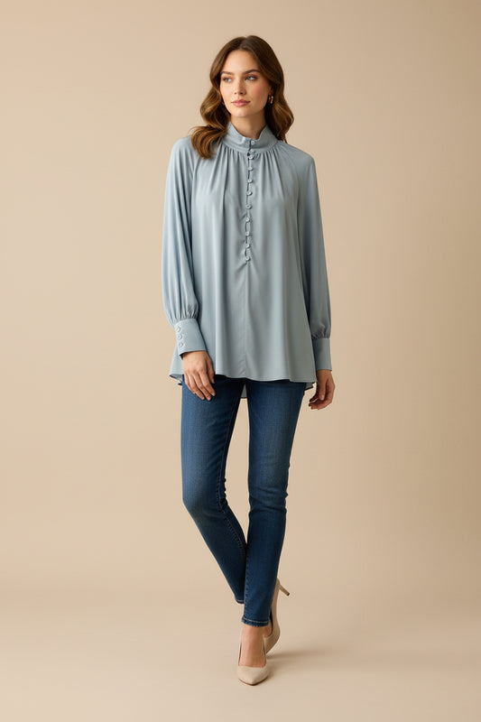 Caliban Seidenbluse Hellblau