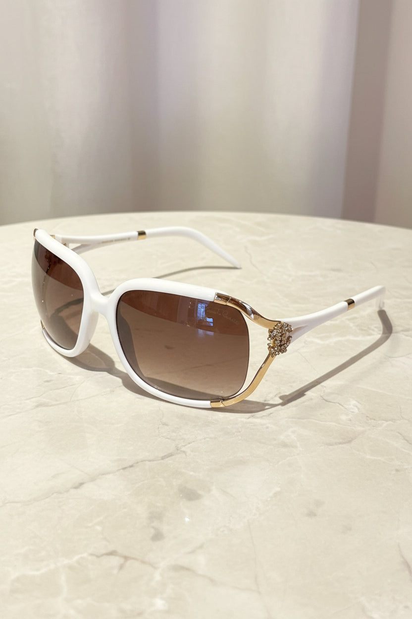 Roberto Cavalli Sonnenbrille RC 408S – Weiss/Gold, Made in Italy