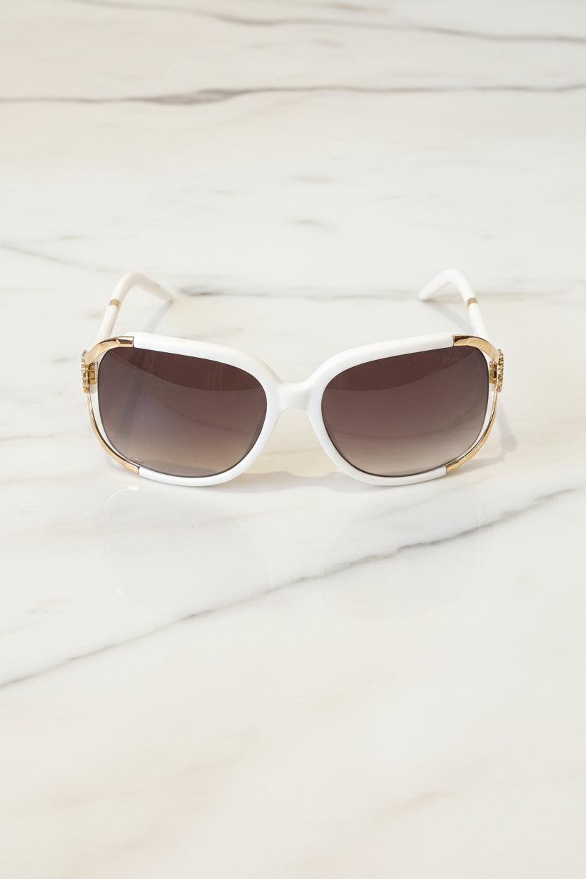 Roberto Cavalli Sonnenbrille RC 408S – Weiss/Gold, Made in Italy