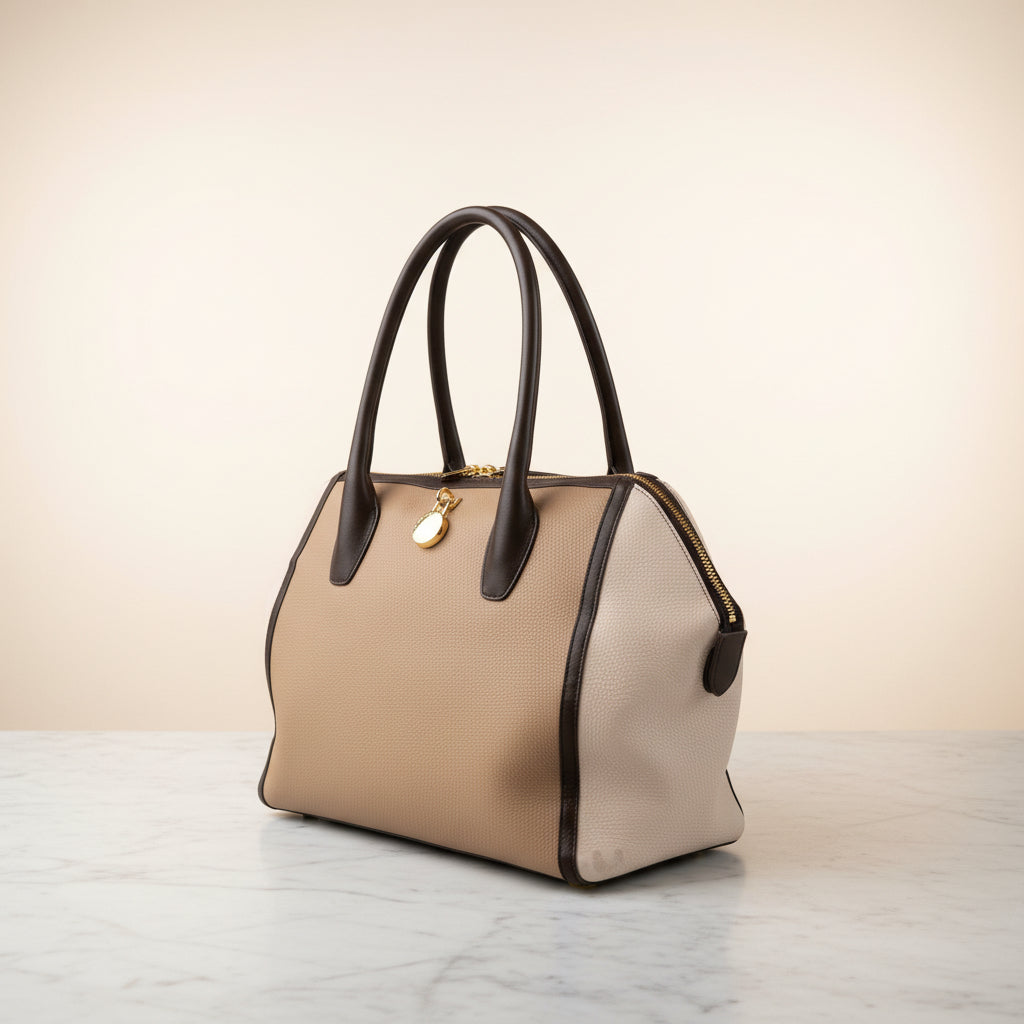 Furla Lederhandtasche — Creme, Taupe & Dunkelbraun