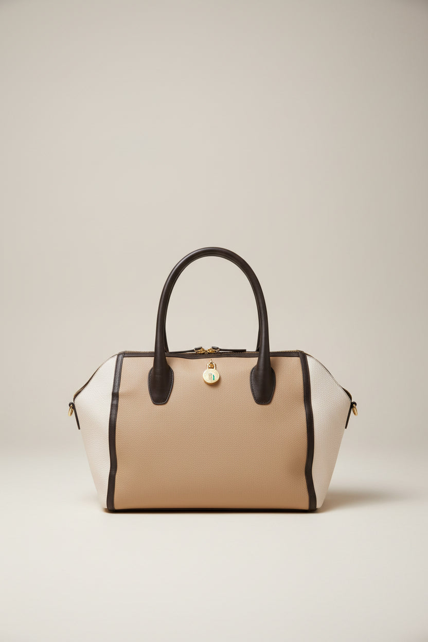Furla Lederhandtasche — Creme, Taupe & Dunkelbraun